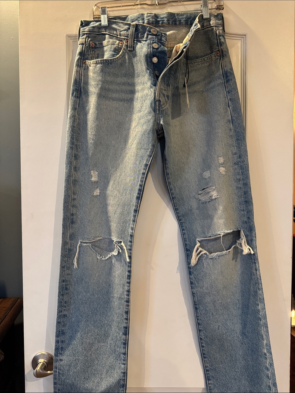 Levi's 501 Light Blue Distressed Straight Jeans